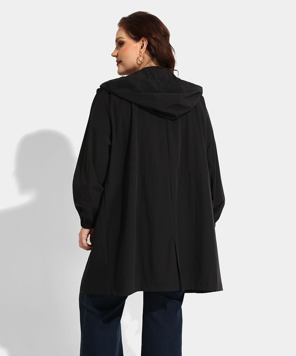 RITERA Plus Size Women Jacket Plus Size Long Raincoat Lightweight Hooded Windbreaker Waterproof Jackets Pockets XL-5XL - Image 5