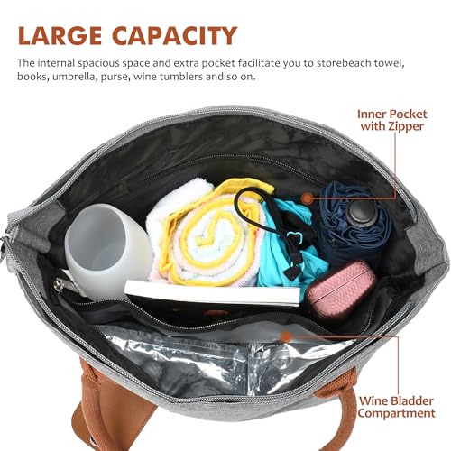 image for Tirrinia Wine Purse Beach Bag with Hidden Dispenser, Insulated Large W