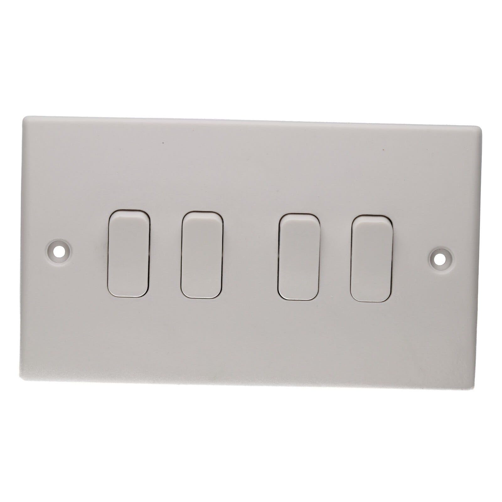 kenable 4 Gang 2 Way Light Switch White Rounded Edge 10A Quad Rocker Switch Plate Internal Use โ image 1