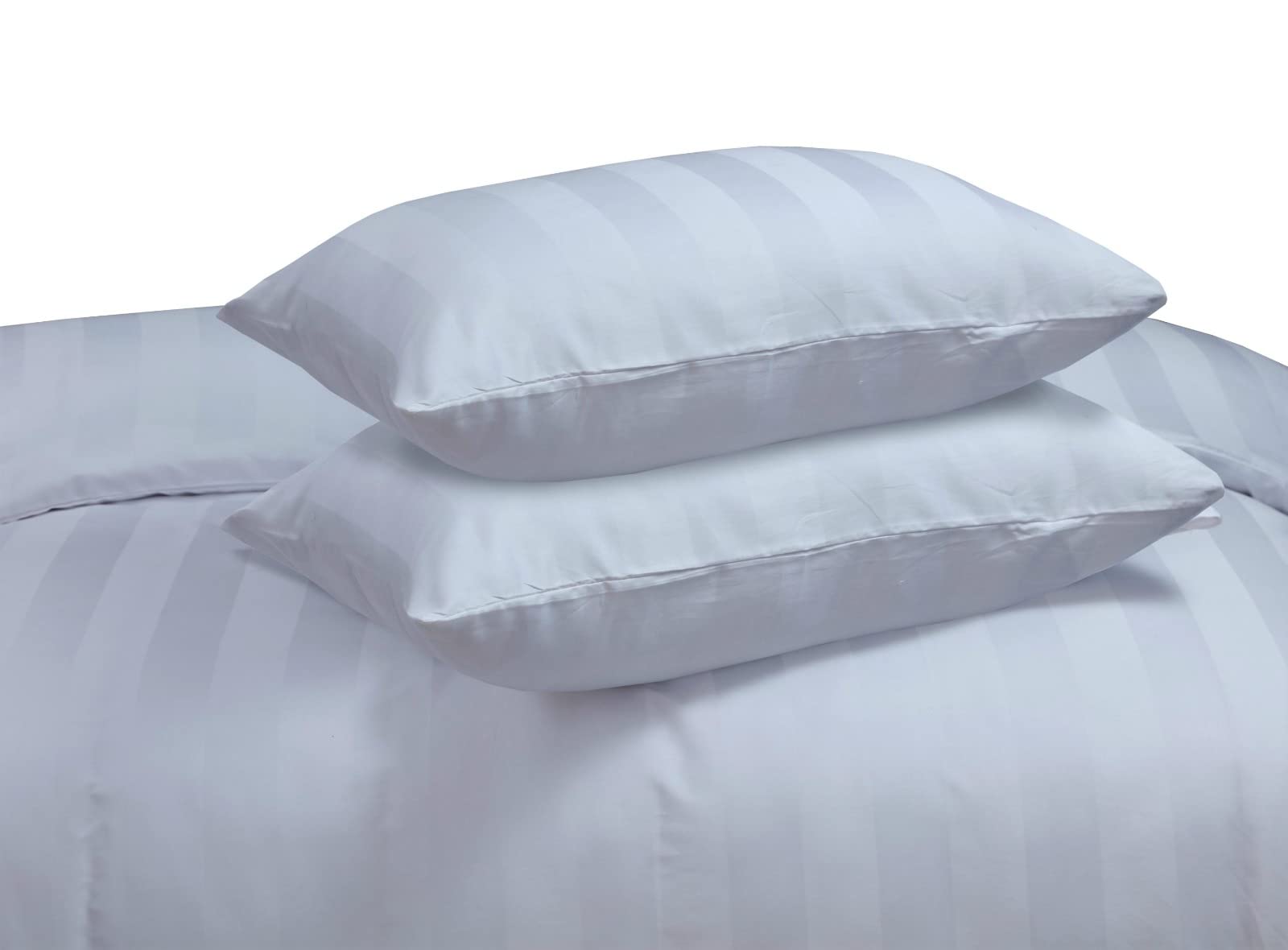 DTEX HOMES Divine Textiles - King Pillow Cases 300 Thread Count 100% Egyptian Cotton Satin Stripes Hotel Quality, 2 King House Wife Pillow Cases - White