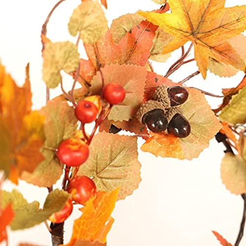 Artificial Wreath Maple Leaves Flower Garland 40CM Door Wreath Artificial Wreath with Berries Pine Cone and Maple Leaf for Autumn Halloween Thanksgiving Day Front Door Wall Hanging Home Decoration