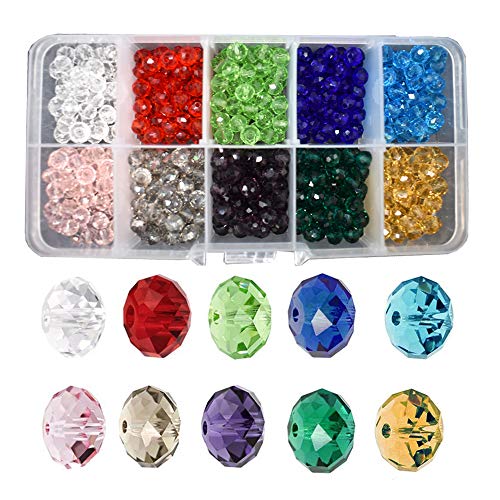 Renashed 150Pcs Wholesale Briolette Crystal Glass Beads Finding Spacer Beads Faceted with Container Box Beads for Making Jewelry 10 Colors (10mm)