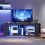 CHOEZON 55" TV Pour la première fois, 65" Télévisions avec RGB LED Lumières, sortie de puissance intégrée, étagères en verre réglable & Stockage ouvert, console multimédia moderne pour salon & Salle de jeu, Noir MDS05UDBB