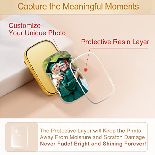 Custom4U Wedding Bouquet Photo Charms Customized with 1-4 Pictures Memorial Pins Boutonniere for Wedding Groom Bride/Memory Funeral Pin Mother Father Men Women (Gift Box)4