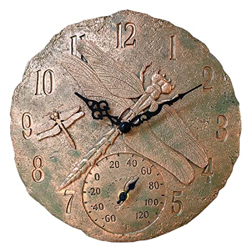 Lily's Home Hanging Wall Clock, Includes A Thermometer, Ideal For Indoor And Outdoor Use, Wonderful Housewarming Gift For Friends, Polyresin #TOP17