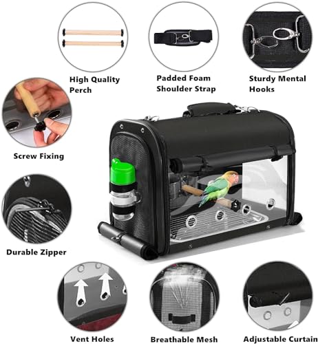 Suertree Bolsa transportadora para pássaros, gaiola de viagem para pássaros com suporte, mochila lev