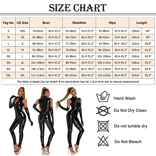 Women's Sleeveless Catsuit Punk Wet Look One Piece Bodysuit Liquid Pvc Jumpsuit Bodycon Metallic Lingerie Costume For Party Black Us Size Xxs #TOP1