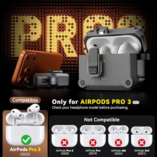 Image of Inesore for AirPods Pro 3 Case with Secure Lock (Stone) | Phone Stand Design,Compatible with MagSafe,Automatic Snap Switch Secure Cover with Cleaner Kit & Keychain