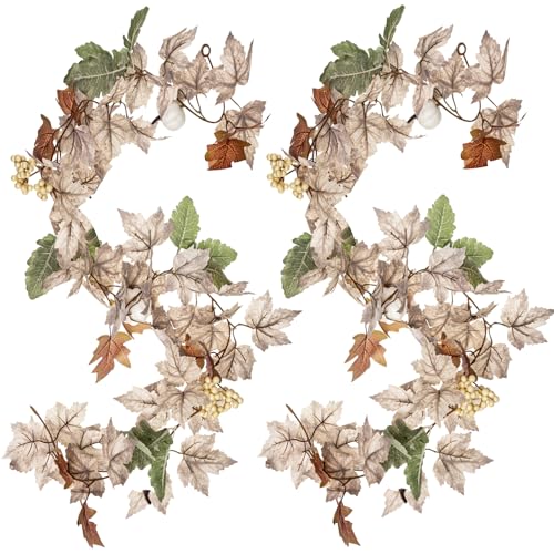 Riceshoot 4 Pcs Thanksgiving Fall Maple Leaves Garland 6 ft Hanging White Cream Neutral Autumn Fall Garland Table Decoration for Mantel Fireplace Porch Front Door Christmas Home Decor by Riceshoot - Image 6