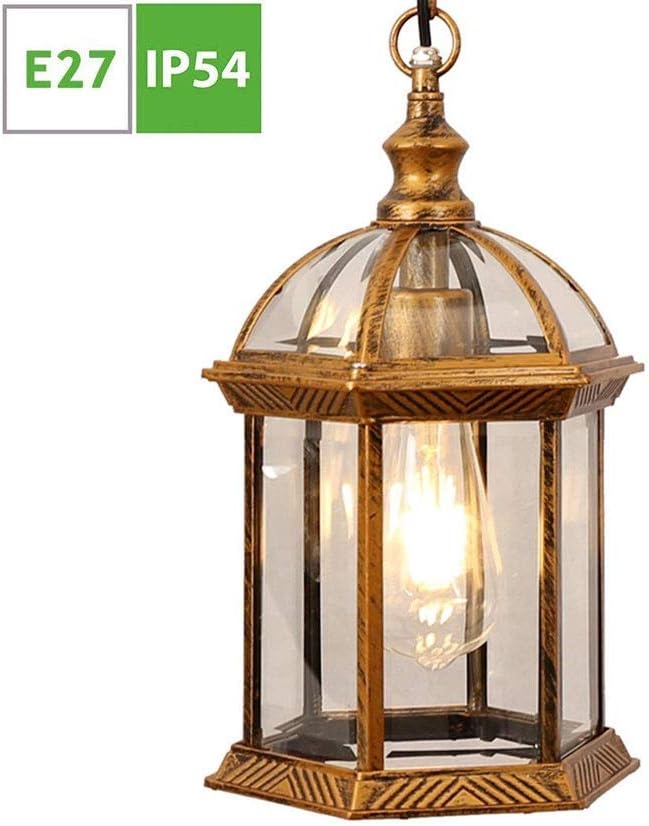 Lamp Outdoor Hanging Lantern Light, Loft Industrial Lights, Flush Mount Ceiling Chandelier Lighting, Ip54 Waterproof Outside Lights, E27 Aluminum Glass Lampshade Φ21Cm [Energy Cl
