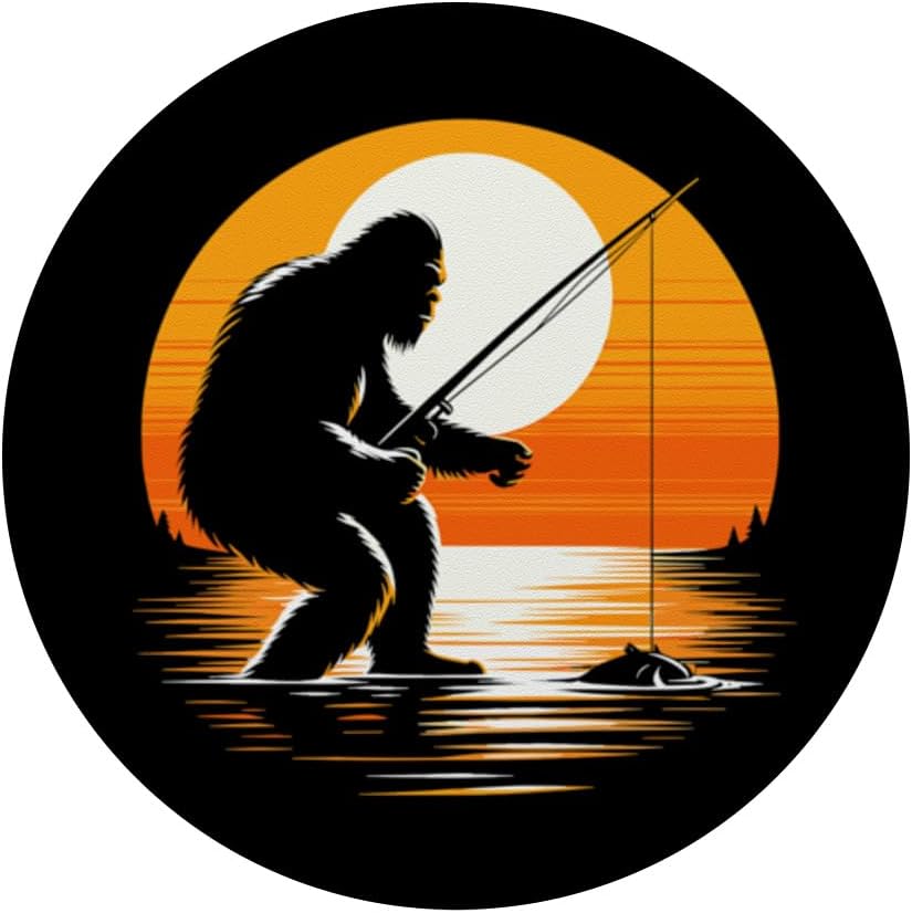 Retro Bigfoot Silhouette Sasquatch Hide and Seek Fishing PopSockets Adhesive PopGrip - Image 3