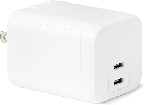 Amazon Basics Rapid Charger, USB-C 65W, 2 Ports, Nano GaN PD 3.1 for Laptop/Tablet/Smartphone, Small, 2.2 x 1.7 x 1.6 inches 5.6 x 4.3 x 4.1 cm, White