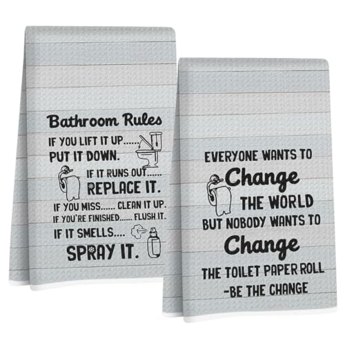 Image of 2 Pcs Funny Hand Towels for Bathroom, Humorous Quotes Hand Towels | Humorous Dish Cloths for Drying Dishes, Waffle Dish Towels for Bathroom Decor, Funny Gifts for Women Girls Friends