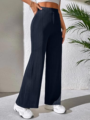 Image of Preneum Women High Waist Korean Wide Leg Trousers, Loose Fit Casual Lounge Pants, Travel, Office & Streetwear Comfortable Stylish Bottom Wear (Available Plus Size)