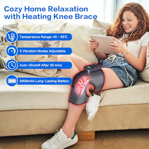 Knie-Massagegerät 3-in-1, kabellos mit Infrarot - Heizung (45-65°C, 5 Stufen), 3 Massagemodi, 3000mAh Akku, LCD - Touch & Auto - Abschaltung, für Knie, Ellbogen & Schultern