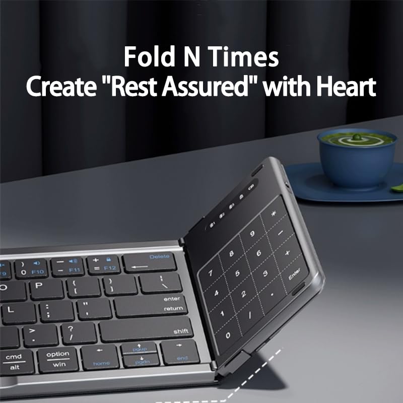 Clavier Bluetooth pliable avec pavé tactile, clavier de voyage sans fil portable avec pavé tactile, synchronisation 3 appareils, 210 mAh rechargeable pour bureau, tablette, ordinateur portable