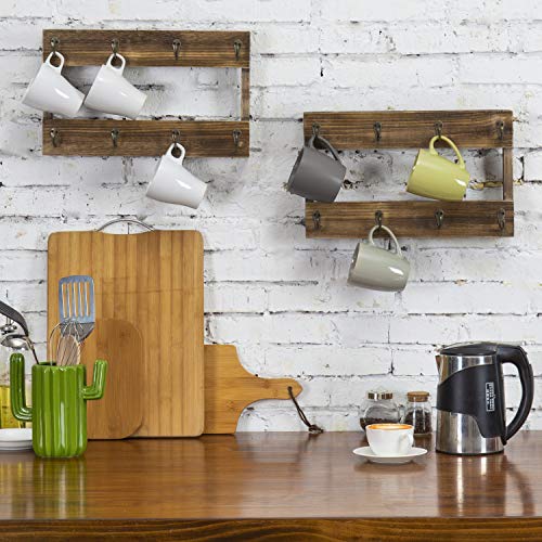 Mygift Wall Mounted Mug Rack - Burnt Wood 8-Hook Coffee Tea Cup Hanging Rack, Set Of 2 #TOP3