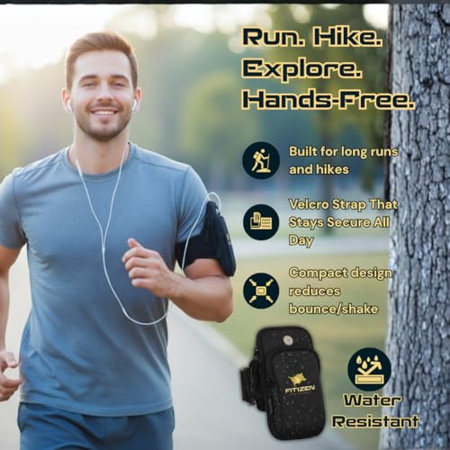 Image of FitNation Arm Band for Phone for Running - Water Resistant Phone Running Phone Holder - Adjustable Belt Cell Phone Wallet (FITIZEN Black)