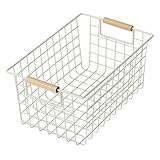 パール金属 バスケット サンドホワイト Sサイズ ワイヤーバスケット 木柄 N-8318