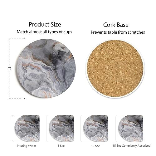 Image of Set of 6 Abstract Dark Blue Marble Coasters with Holder, Absorbent Ceramic Coasters for Drinks, Coasters with Cork Backing for Table Protection, Housewarming Gifts for New Home