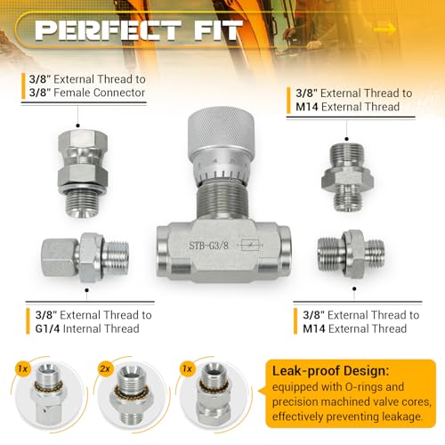 Image of STB-G3 /8 3 /8 inch L08 Hydraulic Flow Control Valve Compatible with 1-2 Ton Mini Excavator, Bidirectional Restrictor Valve 5 Pcs