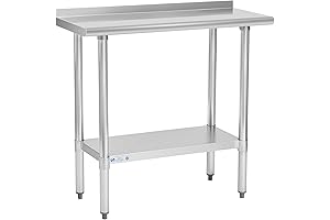 Hally Bench Kitchen Table Set - Long-Lasting Stainless Steel Prep Table with Undershelf and Backsplash