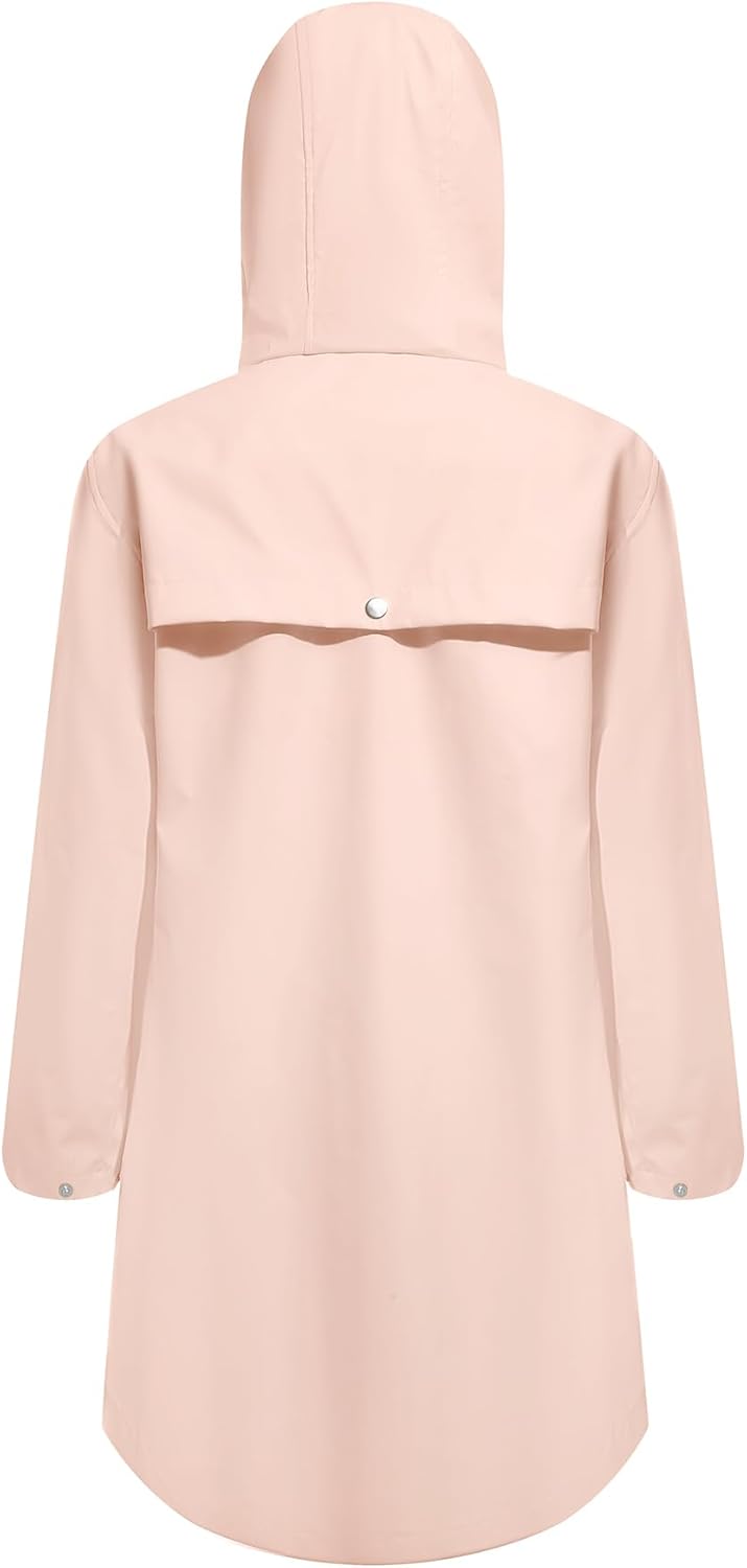 Rain Jacket Womens Waterproof with Hood, Long Rain Coat Windproof Windbreaker Outdoor Rain Trench Coat S-XXL - Image 3