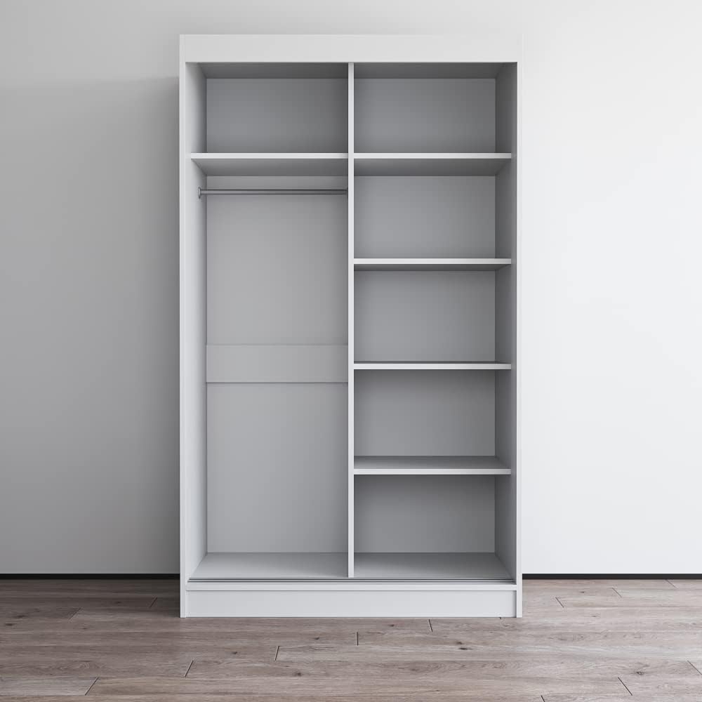 Meble Furniture Aria 2 Door Wardrobe 47" W x 26" D x 80" H Engineered Wood Mirror Doors — White