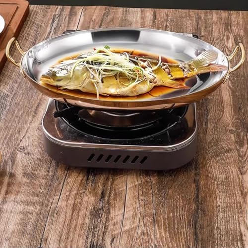 Stainless Steel Paella Pan with Dual Handles - Non-Stick Oval Seafood Serving Dish, Ideal for Outdoor Camping, Parties & Family Gatherings