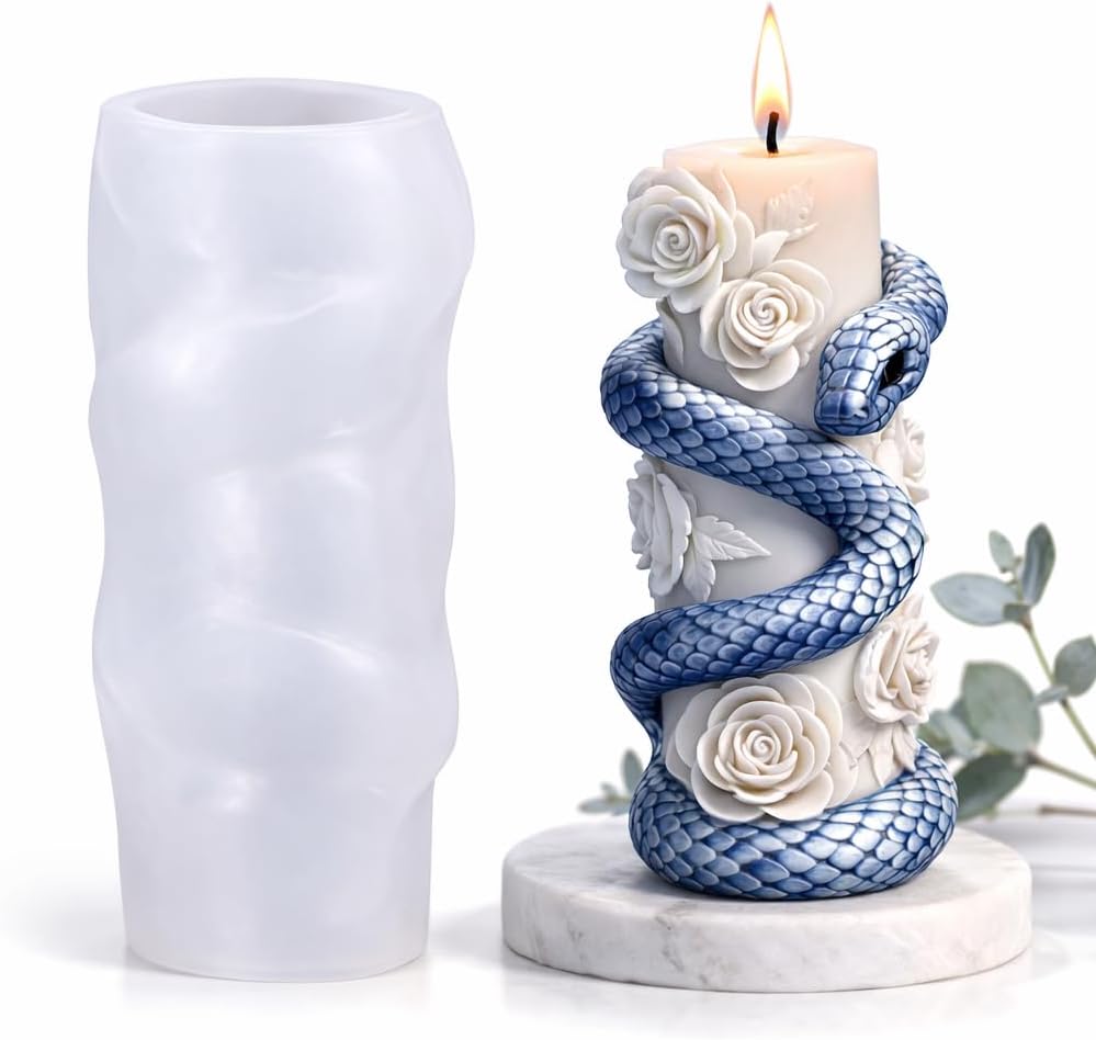3D Snake Rose Candle Mold Silicone, Serpent Wrapped Flower Candle Making Mold for DIY Aromatherapy Candles, Soap, Resin, Plaster Crafts
