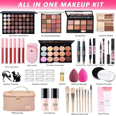 All-in-One Makeup Kit for Women Full Kit, Makeup Gift Set for Women Teens Girls, Makeup Essential Bundle Includes Eyeshadow Foundation Lipsticks Mascara Eyeliner Contour Stick Cosmetic Brush Set