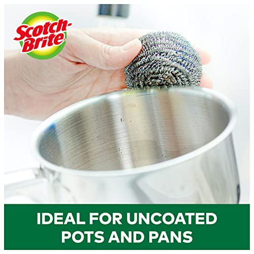 Scotch-Brite Stainless Steel Scrubbers, Ideal For Cast Iron Pans, Powerful Scrubbing For Stubborn Messes, 3 Scrubbers #TOP3