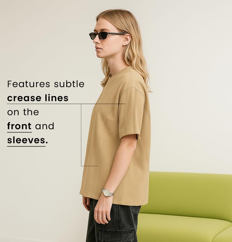 Image of Sleepynuts Women 220 GSM 100% Pure Cotton Oversized Baggy Fit Drop Shoulder Round Neck T-Shirt