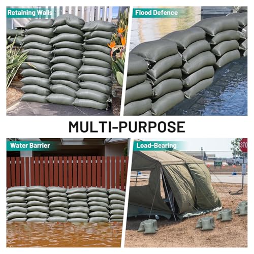CreiYuan Flood Control Empty Sand Bags 50PCS, Durable Green Flood Bags, 14"x26" Large Capacity 50lbs, with Tie Closure, UV Resistant Design, Multi-Purpose Emergency Flood and Storm Protection by CreiYuan - Image 6