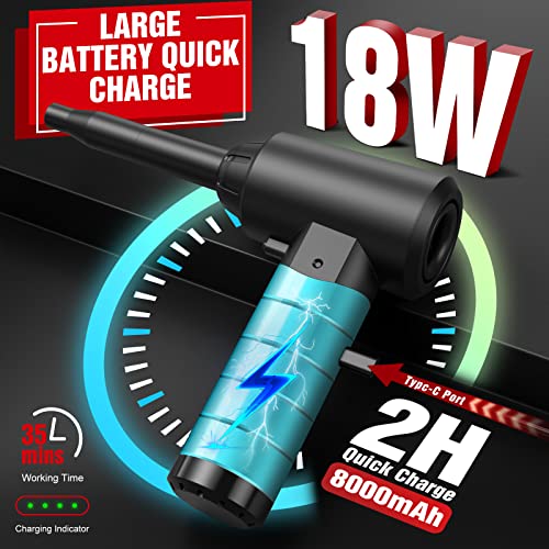130000Rpm Compressed Air Duster With 8000Mah Rechargeable Battery & 90W Brushless Motor, 3 Adjustable Gears 18W Fast Charging Electric Air Duster For Computer Keyboard Cleaner - No Compressed Air Can #TOP4
