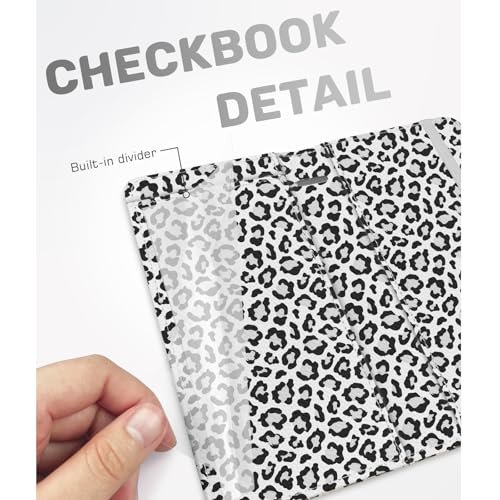 Image of Checkbook Cover for Men Women, Premium Leather Checkbook Holder with RFID Blocking and Built in Clear Plastic Divider for Personal and Business Checks (Leopard-White)