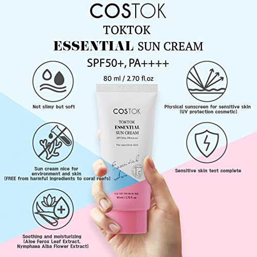 Costok Toktok Essential Sun Cream Spf 50+/Pa++++ 80Ml With Deep Cleansing Foam 50Ml, Uva & Uvb Protection Hypoallergenic Sunscreen | Moisturizing Facial Cleanser Wash For Sensitive Skin #TOP3