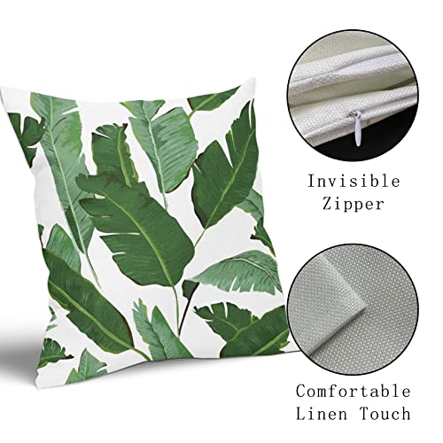 Conjunto de 2 fronhas tropicais folhas de palmeira folhas de bananeira algodão linho fronha decorati