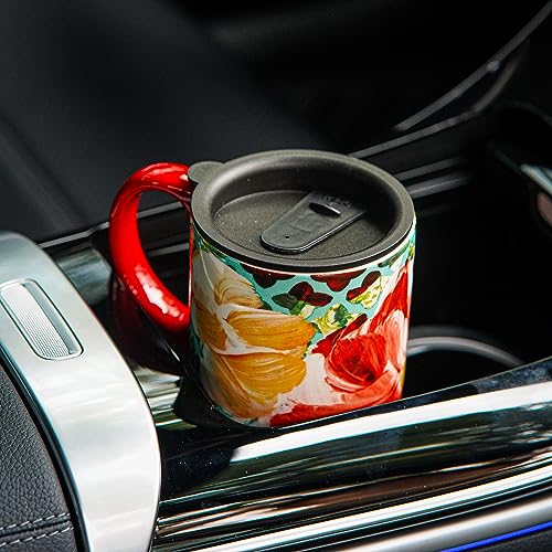 DUSVALLY Red Floral Coffee Mug 17oz - Morning Ritual Essential with Leak Proof Lid, Perfect for Commute Office Desk & Garden Tea Time - Image 3