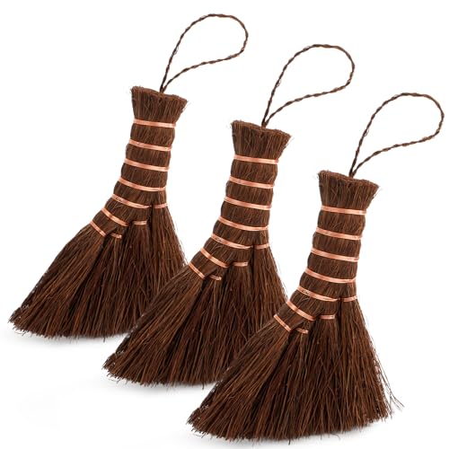 Fasmov 3 Pack Bonsai Broom Brush, Natural Straw Broom with Embroidery Nylon Thread Handle with...