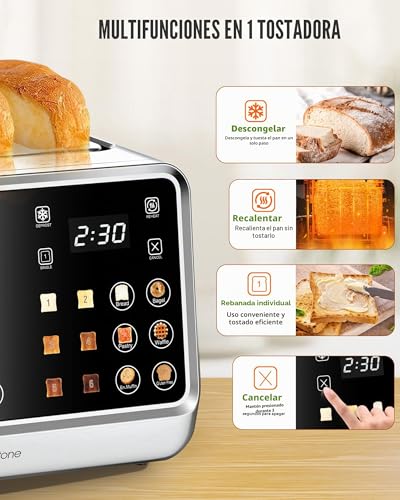 Miniatura 3 de Keenstone - Tostadora Inteligente Con 4 Ranuras Pantalla Táctil Inclinada 75 , Control Dual Independiente, Función De Malla Única, Calentamiento Y Descongelación, 6 Ajustes De Dorado Automático