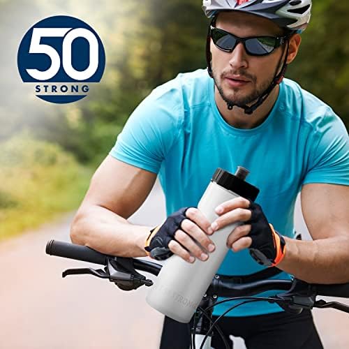 50 Strong Sports Squeeze Water Bottle 2 Pack 22 oz. BPA Free Easy Open Push/Pull Cap USA Made (Blue/Black)