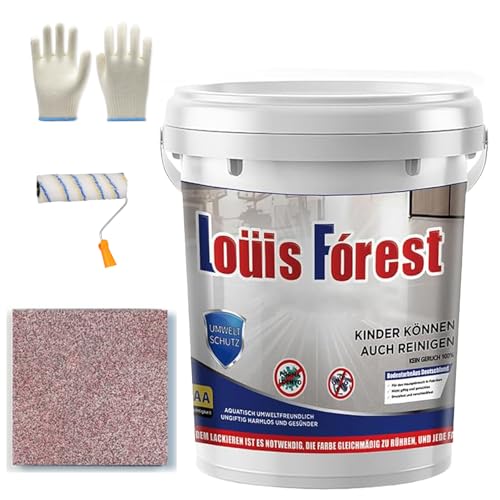 Louis Forest Epoxid-Bodenfarbe, Epoxid-farbige Sandbodenfarbe, Hochglanz-Marmor-Effekt, Marmor-Garagenfarben, wasserdichte und rutschfeste Garagenbeschichtung auf Wasserbasis (Rosa, 1 kg)
