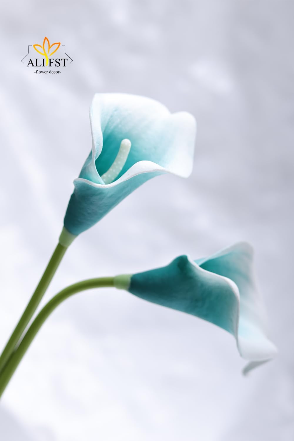30Pack Real Touch PU Latex Artificial Calla Lily Flowers for Wedding Party and Home Decor-Teal White