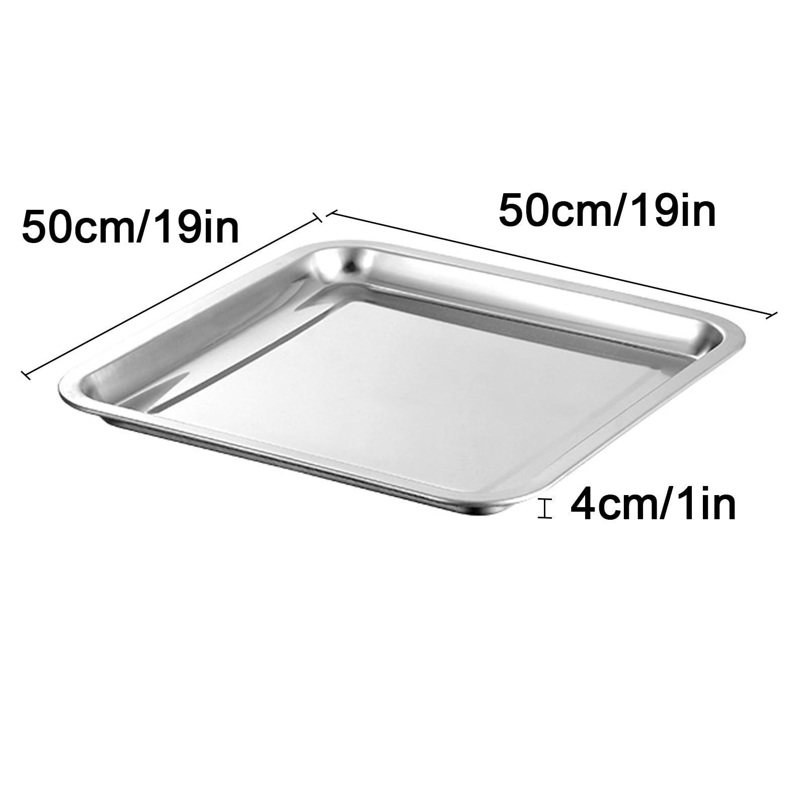 Bandeja Horno Acero Inoxidable, Bandejas de Horno con Borde Reforzado que Evita Deformaciones, Paquete de 1 Bandeja Grande(50x50x4cm/19x19x1in)