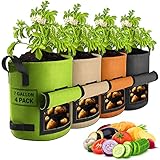 Suntee 4 Pack 7 Gallon Potato Grow Bags with Flap, Plant Grow Bags Heavy Duty Nonwoven Fabric...