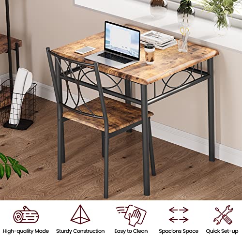 CABIHOME Dining Table Set for 2, 3 Piece Kitchen Table Set for 2, Square Kitchen Table Set of 2, Dining Table Set for Small Space, Apartment, Dining Room, Retro Brown