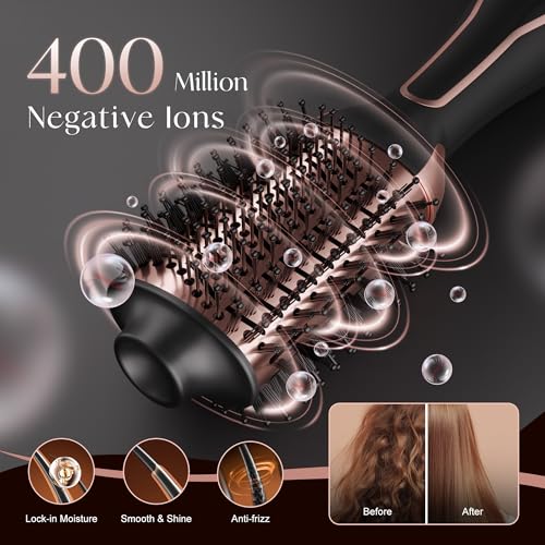 Image of PRITECH 1000W Dual Voltage Hair Dryer Brush Oval Barrel for All Hair Types | 4 in 1 Hair Dryer Blow Dryer Brush in One,Volumizer Straightener Curler,Daily Travel,Professional Salon Hot Air Brush Black