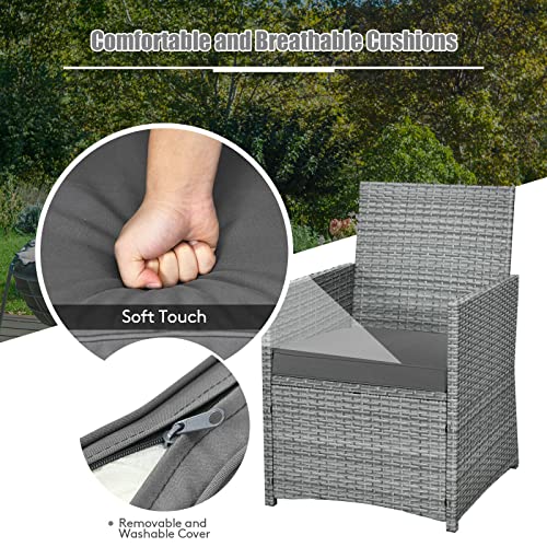 Sdgh 3Pcs Patio Rattan Furniture Set Cushioned Sofa Armrest Garden Gray Coffee Table Chairs #TOP5