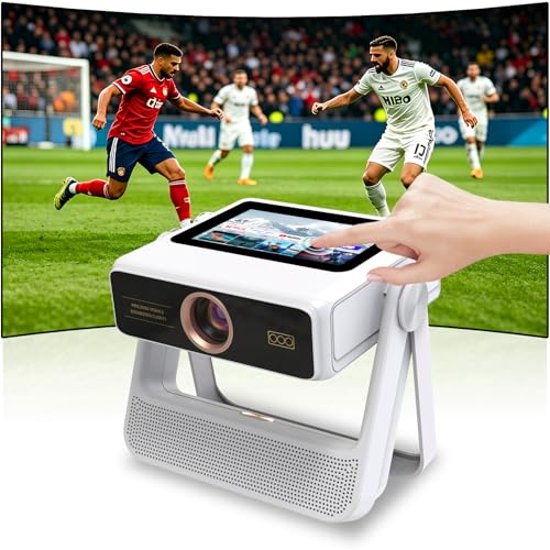 Image of Aepuesem Smart Projector with 7 inch Touchscreen, Native 1080P 4K Supported Portable Projector, WiFi 6 & Bluetooth Audio, Auto Focus & Keystone, 180 Stand, Built-in Apps, 60-300 inch Home Movie Projector